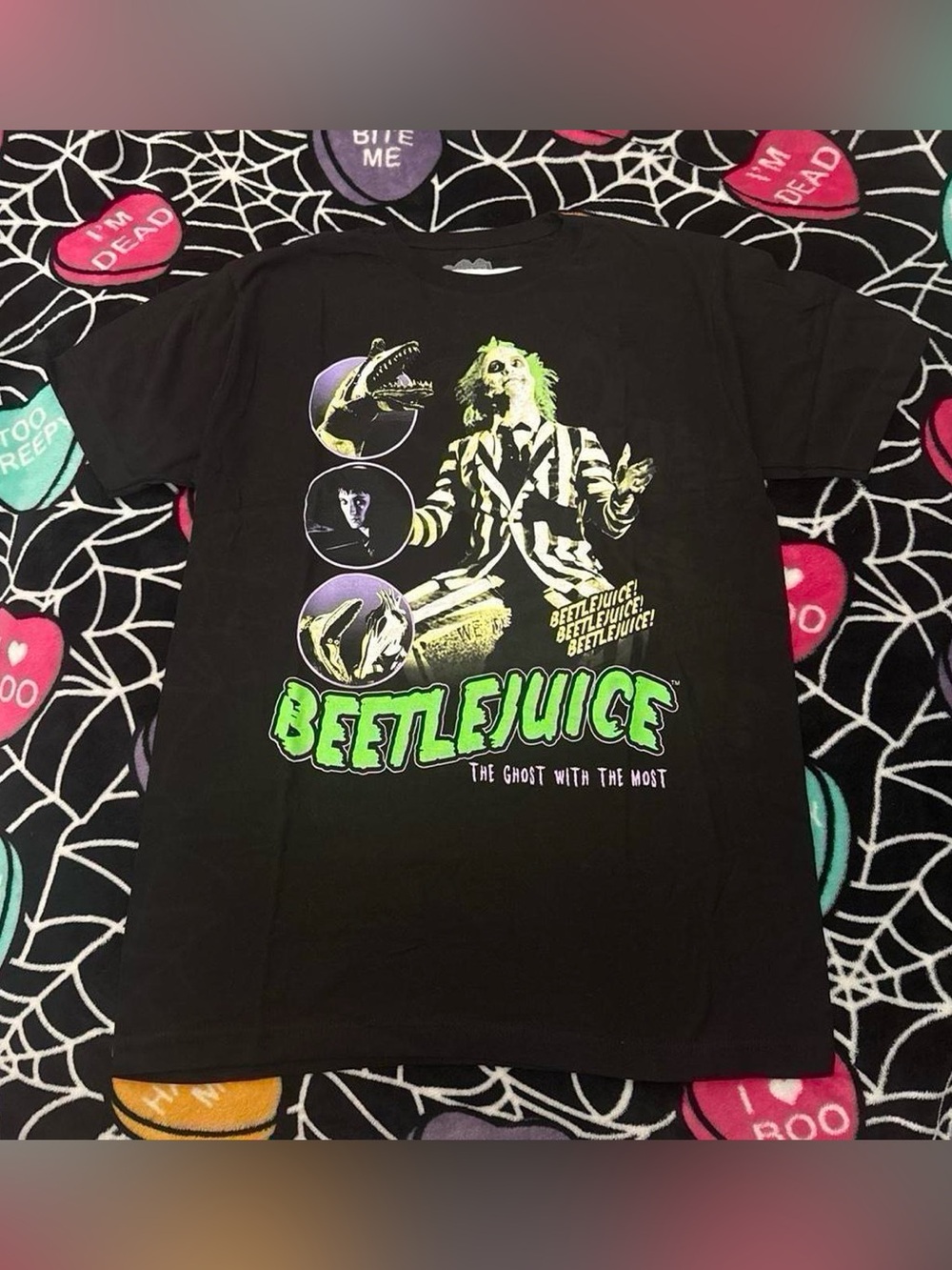 Bioworld Beetlejuice Movie Tee - Black with Neon Green & Purple